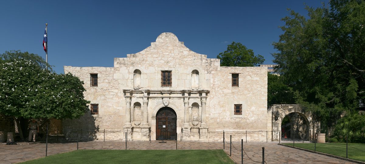 Panoramic view of the Alamo Mission in San Antonio, Texas