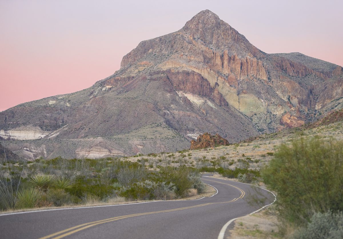 Sunset over the rugged landscape of Big Bend National Park in West Texas